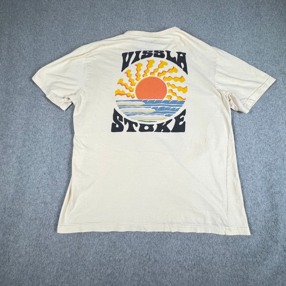 Vissla T Shirt Mens L Cream Stoke Crewneck Graphic Tee Organic Vintage Wash